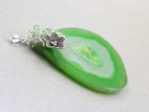 chileart biżuteria agat zielony druza kwiat srebro wisior